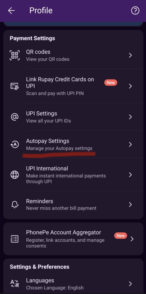 Remove autopay in Phonepe